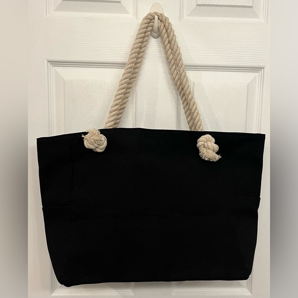 Beach Bag/Tote Bag Black w/Palm Trees, NWOT - Picture 4 of 6